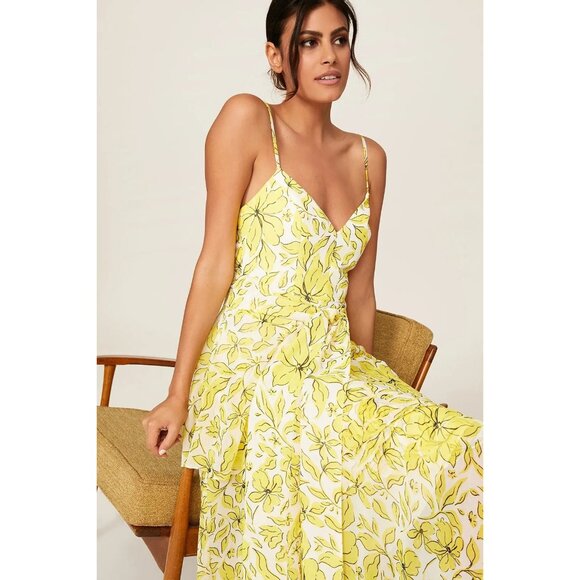 Badgley Mischka Womens Floral Print Dress in Yellow 0 Long Gown Maxi - Picture 14 of 14